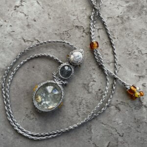 Garden quartz + Black tourmaline + Opal Necklace